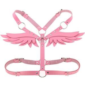 4945 Pink O Ring Waist Belt Body Caged Harness With Angel Wings Pn2678